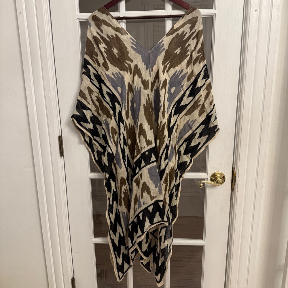 THEODORA & CALLUM Women's Boho Print Linen Blend Caftan Cover Up One Size